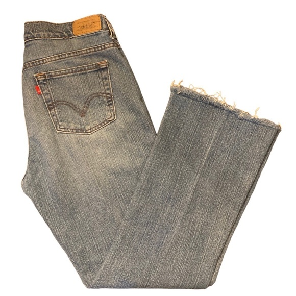 Levi's 515 Mid Rise Boot Cut Size 8 Medium Wash Raw Hem Ladies Jeans - Picture 4 of 12